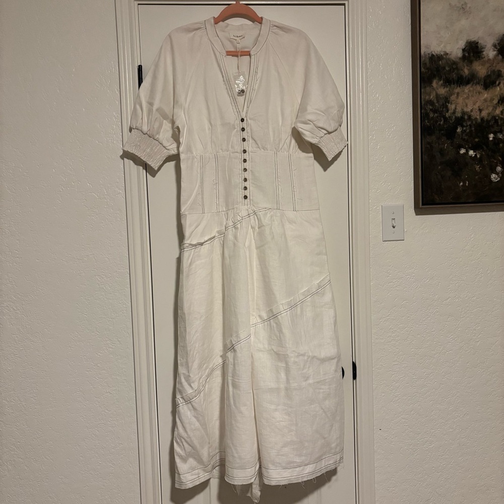 Bohme Cream Midi Dress with Button Accents